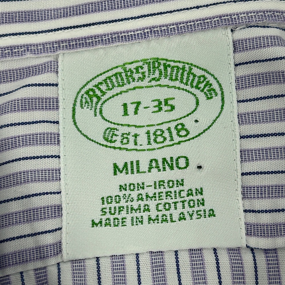 Brooks Brothers Milano Dress Shirt Mens 17-35 Purple White Striped Supima Cotton - Picture 3 of 10
